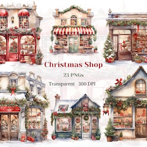 Tienda de Navidad Clipart Acuarela PNG transparente Noel Tienda de invierno Gráfico Vacaciones festivas Dibujo Regalo Compras Imagen Romántico Tiempo feliz