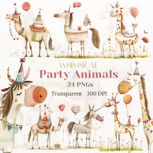 Imágenes prediseñadas de animales de fiesta caprichosos Imagen de nacimiento adorable linda para niños Arte para decoración de guardería Gráfico para baby shower Animal Globo Cumpleaños