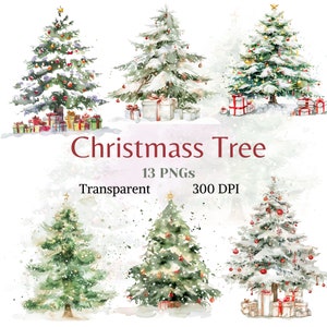 Clipart de árvore de Natal aquarela transparente PNG Noel Winter Imagem gráfica Feriados festivos Desenho Pinheiro Botânico Branco Nevando Neutro