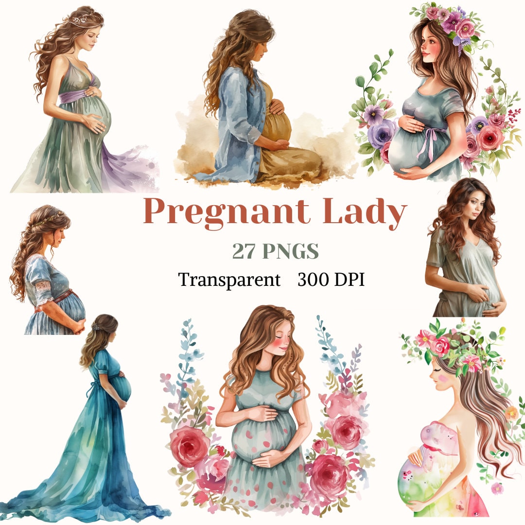 Pregnant Lady Clip Art, Watercolor Maternity PNG, Lovely Pregnancy ...