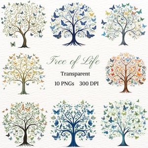 Clipart de Árvore da Vida, Gráfico de Árvore de Borboleta Botânica em Aquarela, Arte de Plantas Florestais Zen Yoga Desenho PNG Imagem de Poder da Natureza Download Digital