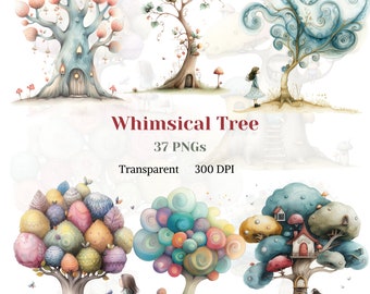 Whimsical Tree Clipart, Watercolor Plant Tree Graphic, Pastel Tree PNG, Cute Nature Drawing, Nursery Decor Image, Greenery, Digital Download