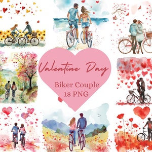 Valentijnsdag ClipArt fietsen paar afbeelding verliefde paar transparante PNG romantiek picknick voor buiten paar aquarel kunst digitale download