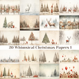 20 pages d'art imprimables de Noël fantaisistes | Téléchargement numérique au format JPG | Sublimation PNG | Papier numérique fantaisiste | Père Noël rétro