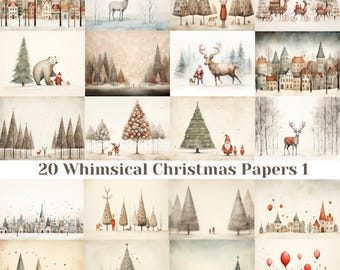 20 Whimsical Christmas Printable Art Pages| Digital Download JPG Paper Set| PNG sublimation| Whimsical Digital Paper | Retro Santa Claus