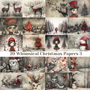 Kapryśny papier świąteczny do pobrania cyfrowego PNG Zestaw stron świątecznych Cyfrowy Święty Mikołaj Sztuka do druku Czerwony Czarny Noel Koperta Obraz Drukuj kartę