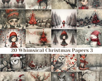Whimsical Christmas Printable Art Pages| Digital Download JPG Paper Set| PNG sublimation| Whimsical Digital Paper | Retro Santa Claus