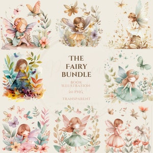 Clipart Fée Rêveuse, Fée des Bois PNG, Image Aquarelle Fantaisie Fille, Ailes Magiques, Illustration de Livre Mignon, Téléchargement Numérique
