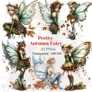 Bella fata autunnale Clipart PNG trasparente Autunno inverno grafica Bella fantasia fata foresta Lady immagine foglie autunnali Art Digital Download