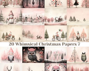 20 Whimsical Christmas Printable Art Pages| Digital Download JPG Paper Set| PNG sublimation| Whimsical Digital Paper | Retro Santa Claus
