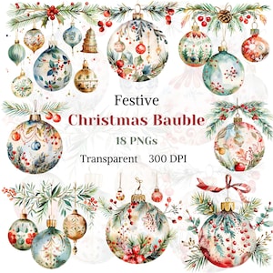 Festivo pallina di Natale Clipart acquerello PNG trasparente Noel decorazione invernale vacanze grafiche disposizione disegno ornamento botanico