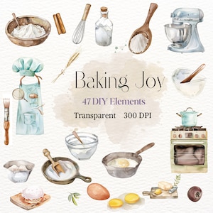 Baking Joy Clipart Transparente Acuarela PNG Cocina Logo Culinario Gráfico Cocina Utensilio Dibujo Pastelería Herramienta Imagen Ingrediente Arte Neutral