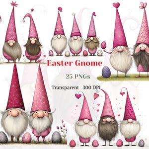 Easter Gnome ClipArt, Watercolor Pink Cute Gnome Graphic, Happy Easter Day PNG, Easter Eggs Grass Image, Funny Pastel, Digital Download