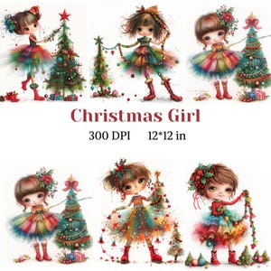 Kapryśny Christmas Girl Digital Download Akwarela JPG Zestaw stron świątecznych Urocza ładna dziewczyna Obraz Junk Journal Scrapbooking Tworzenie kartek