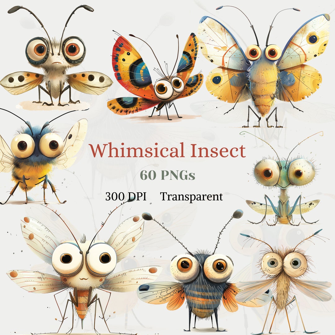 Whimsical Insect Clip Art, Big Eyes Insect PNG, Quirky Funny Animal ...