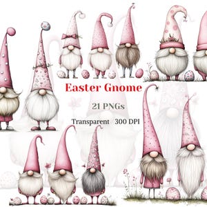 Gnome de Pâques ClipArt, Aquarelle Rose Mignon Gnome Graphique, Joyeuses Pâques PNG, Oeufs de Pâques Herbe Image, Pastel Drôle, Téléchargement Numérique