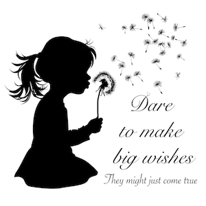 Dare to make big Wishes Svg Dandelion Svg Png Dandelion ClipArt Positive quote Little Girl Dream Art Floral Graphic Blowing Silhouette Image