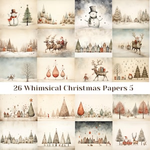 Whimsical Christmas Paper Digital Download PNG Christmas Page Set Digital Santa Claus Printable Art Noel Cute Adorable Envelope Card Image