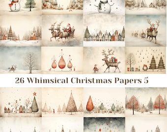 20 Whimsical Christmas Printable Art Pages| Digital Download JPG Paper Set| PNG sublimation| Whimsical Digital Paper | Retro Santa Claus
