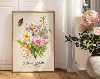 Custom Birth Month Flower Print for Grandma, Family Birth Flower Gift, Custom Floral Wall Art, Custom Mother's Day Gift, Birth Month Bouquet
