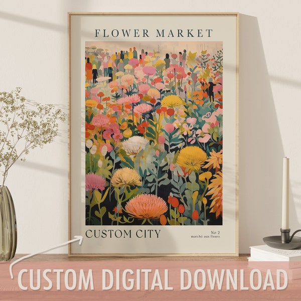 Custom City Printable Flower Market No 2 DIGITAL DOWNLOAD, gallery wall art print, printable wall art, custom wall art, Botanical Poster