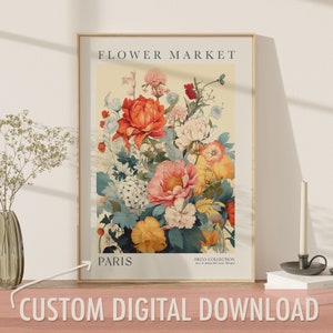 Custom Flower Market Romantic Poster DIGITAL DOWNLOAD, gallery wall art print, Printable art, Botanical poster Floral Art, Personalized Art