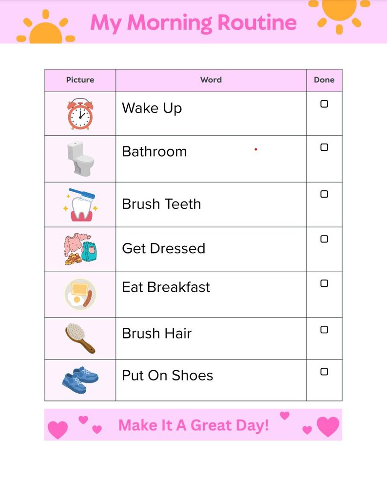 Visuals Morning Routine Female Visual Morning Routine Checklist - Etsy