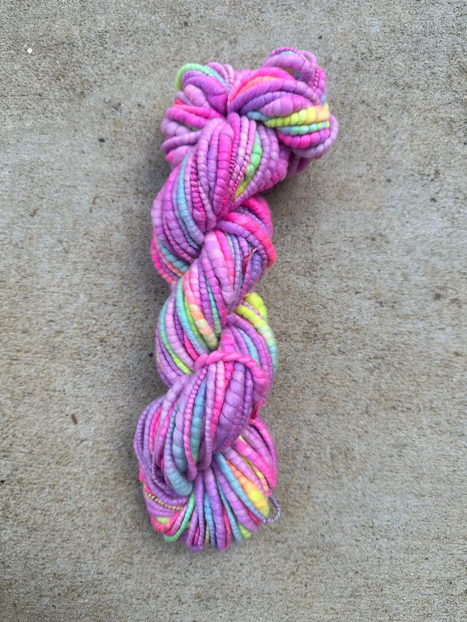 Hand Spun Thick and Thin Multicolored Yarn, BFL and Mixed Wool