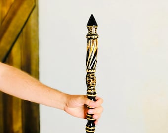Bastón de mago oscuro – Bastón mágico de madera tallado a mano
