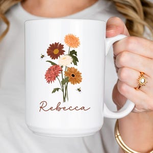 Personalized name mug, Custom mug, Wildflowers mug, Floral mugs, Nature mug, Bee mug, Botanical tea cup,  Garden lover gift,  Gift for her.