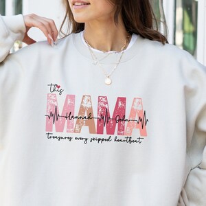 Custom Mama Shirt, Mom Shirt with Children&#39;s Names, Personalized Mama sweatshirt, Heartbeat Mama, Mother&#39;s Day Gift, Birthday Gift for Mom