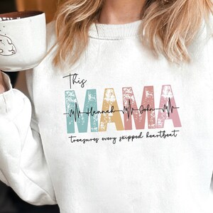 Custom Mama Shirt, Mom Shirt with Children&#39;s Names, Personalized Mama t-shirt, Heartbeat Mama Tee, Mother&#39;s Day Gift, Birthday Gift for Mom
