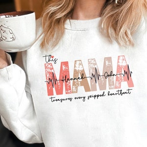 Custom Mama Shirt, Mom Shirt with Children&#39;s Names, Personalized Mama sweatshirt, Heartbeat Mama, Mother&#39;s Day Gift, Birthday Gift for Mom