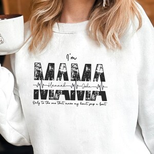 Custom Mama Shirt, Mom Shirt with Children&#39;s Names, Personalized Mama t-shirt, Heartbeat Mama Tee, Mother&#39;s Day Gift, Birthday Gift for Mom