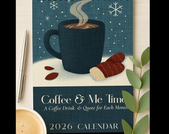 Calendario de pared 2026 / Ilustraciones de café / Enero-Diciembre 2026 / 28 x 41 cm