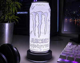 Lámpara inspirada en Monster Energy | Luz LED de diseño urbano | Decoración para videojuegos y configuración moderna | Lámpara LED inspirada en Monster Energy de Khaotic Juiced