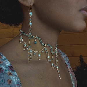 lazuli fantasy choker, fantasy jewelry, Fairycore choker, fantasy bridal jewelry, handmade necklace, blue apatite jewelry, pearl choker