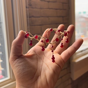 fairy grunge choker with red beads, ethereal fairycore choker style necklace, handmade jewelry