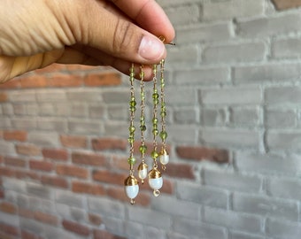 peridot pearl dangle earrings