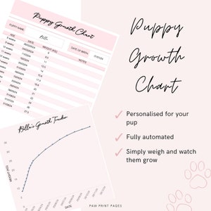 Groeigrafiek voor puppy's | Excel-spreadsheet | Puppygewichtsgrafiek met grafiek | Gewichtstracker voor puppy's | Direct digitaal downloaden | Roze