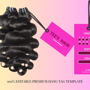 Pink Hair Bundle Tags Template, Luxury Hair Tags, Hair Hang Tags, Hair Business Packaging, Editable Hair Tag, Bundle Tag, Hair marketing