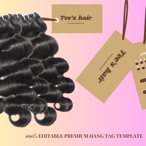 Brown Hair Bundle Tags Template, Luxury Hair Tags, Hair Hang Tags, Hair Business Packaging, Editable Hair Tag, Bundle Tag, Hair marketing