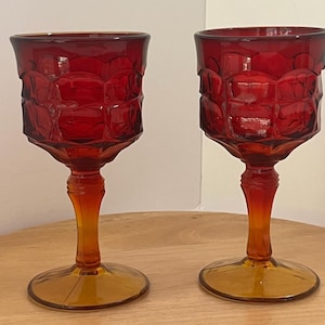 2 Tiara Indiana Glass Sunset Constellation Amberina 8 oz Goblets