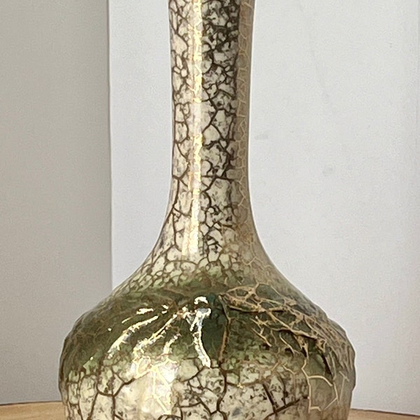 vintage McCoy Pottery MCM Vase à bourgeons grecs vernis craquelé rehaussé d'or 24 carats