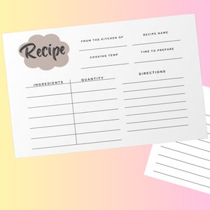 Editable Recipe Cards &amp; Printable Recipe Card Template - Etsy
