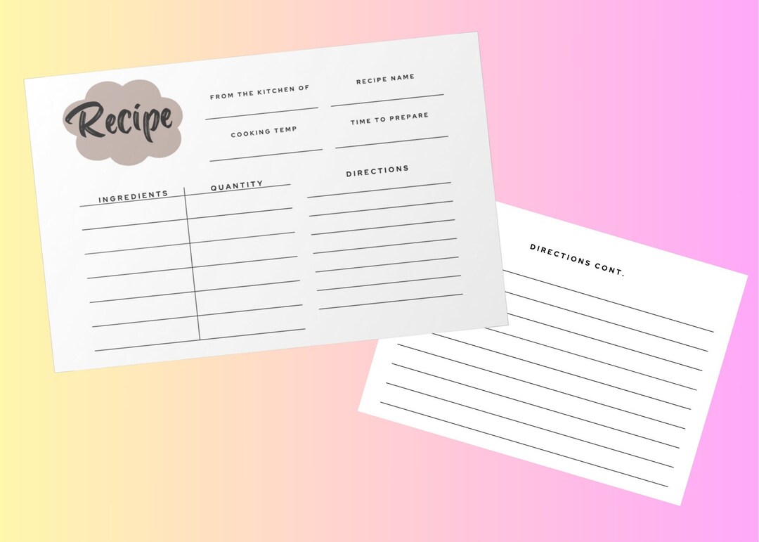 Editable Recipe Cards &amp; Printable Recipe Card Template - Etsy