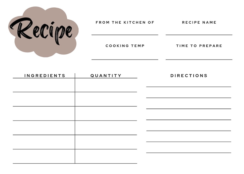 Editable Recipe Cards &amp; Printable Recipe Card Template - Etsy
