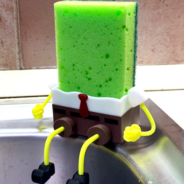 Bob The Sponge Unique Support imprimé en 3D - Décoration de cuisine amusante et pratique - Porte-éponge auto-drainant