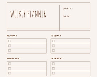 Minimalistic Weekly Planner, Instant Download, Daily Schedule, Printable Planner