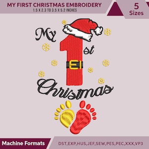 My 1st Christmas Embroidery Design: Baby’s First Christmas, 5 Sizes – Christmas Machine Lettering